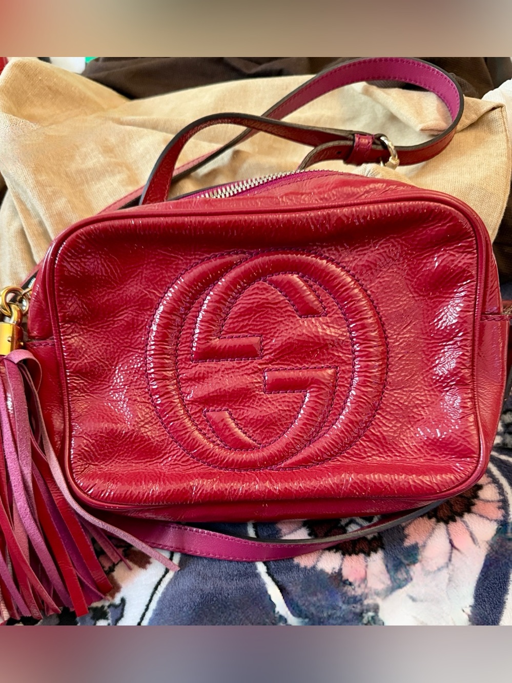 Gucci SOHO Patent Leather CRANBERRY/Red Crossbody Bag - Picture 10 of 13